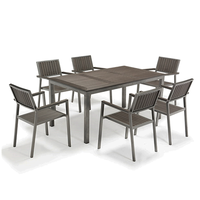 Ensemble de mobilier d'extérieur moderne en plastique et bois 6 places pour hôtels, écoles, parcs et jardins - Tables et chaises