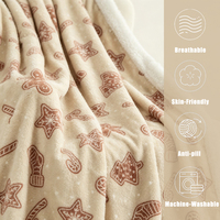 Couverture Polaire Douillette Personnalisée en Gros, Motif Pain d'Épices de Noël, Bordure Blanche Moelleuse, Chaude et Confortable pour Canapé et Hiver
