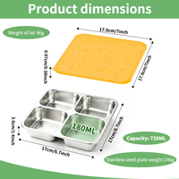 Boîte alimentaire réutilisable en acier inoxydable 304 avec silicone, 4 compartiments pour collations et fruits, pour la préparation des repas des adultes et des enfants