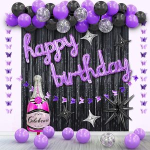 Fournitures de fête d'anniversaire en gros, guirlande de ballons en aluminium à motif de papillon violet, ensemble de décoration de fond pour filles, joyeux anniversaire - Product Image 4
