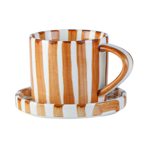 Taza de Café de Cerámica con Rayas Simples y Creativas, con Platillo, para Uso Doméstico, en Hoteles y Cafeterías, Juego de Tazas de Café de Cerámica para Fiestas - Product Image 5