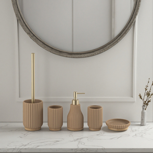 Ensemble de salle de bain en céramique de luxe 5 pièces avec rayures verticales comprenant un distributeur de <span class=keywords><strong>savon</strong></span> <span class=keywords><strong>porte</strong></span>-brosse à dents <span class=keywords><strong>porte</strong></span>-brosse de toilette - Product Image 1