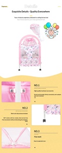 Princess Style Baby Bed with Fabric Upholstery Metal Frame <b>Roller</b> Storage Layer Foldable Design for Babies - Product Image 5