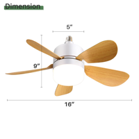 Nouveau ventilateur de plafond 2024 de 17 pouces à 5 pales avec lampe, mini LED, ampoule E27/E26, dimmable, profil bas, avec télécommande