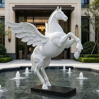 Vente d'usine : Statue de cheval en résine de fibre de verre grandeur nature avec ailes, pour jardin et parc extérieur