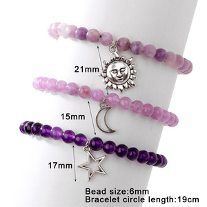 Lot de 3 Bracelets en Pierres Naturelles avec Breloques Soleil, Lune et Étoile – Bracelets Superposés pour Femme, Style Bohème, Idéal Cadeau, Vente en Gros et Personnalisation - Product Image 3