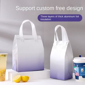Milk Tea Non-Woven Insulation Self-sealing Thickened Film-coated Foldable Handled Portable Take-out Food Cooler Bag Custom - Product Image 2