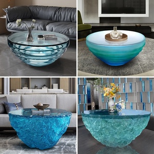Table basse en résine transparente haut de gamme, design moderne, thème Cœur de l'océan bleu, effet cristal glacier, pour maison, villa, hôtel, mobilier d'intérieur - Product Image 2