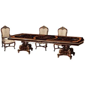 帝国木雕餐桌镶嵌镶嵌/意大利皇家品牌黑色表面顶级餐桌