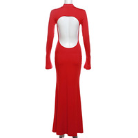 Robes maxi à manches longues à la mode de marque privée Robe dos nu moulante noire avec logo personnalisé pour femmes