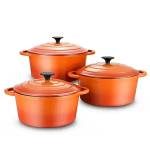 Juego de utensilios de cocina de hierro fundido esmaltado, naranja, cazuela, gran oferta