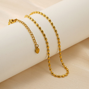 Zogxin Oval Beaded Stainless Steel Necklace 18k Gold Plated Women's Everyday Wear Clavicle Chain - Product Image 3
