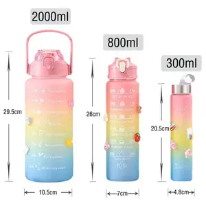 Mascot 2000ml 900 500 BPA free Portable Leakproof Motivational Water Bottle With Time Maker Gradient Color Plastic Set