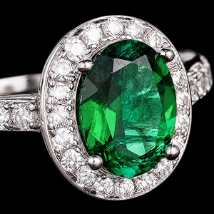Anel Feminino de Prata Esterlina S925 com Pedra de Alto Carbono, Lapidação Oval Verde Esmeralda, Cravação Halo e Pavé - Product Image 3