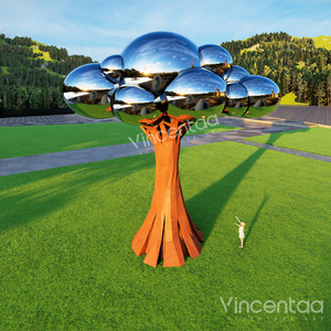 Escultura de Árbol Nube con Espejo de Acero Inoxidable para Jardín Exterior Grande Vincentaa, Escultura de Acero Corten - Product Image 6