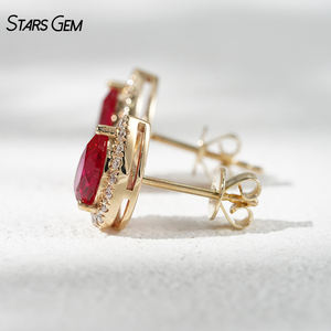 Boucles d'oreilles en pierres précieuses de laboratoire StarsGem Ruby, 2,0 ct, coupe poire, sang de pigeon, or massif 10 carats, plaqué rhodium, cadeau de mariage de luxe, fête - Product Image 4