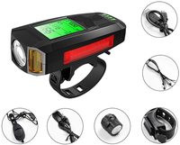 As0808 lâmpada de bicicleta 130 db, alarme alto de buzina para bicicleta, conjunto de luz recarregável de aviso de bike com buzina e velocímetro