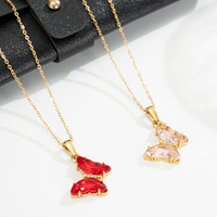 Collier papillon en acier inoxydable avec pendentif en cristal CZ coloré étincelant, bijoux pour femmes, charme plaqué or 18 carats personnalisé, collier ras du cou