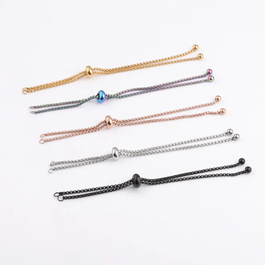 High Quality Stainless Steel Half-finished Bracelet With Rubber Stopper Beads Sliding Adjustable Bracelet Chain Accessories