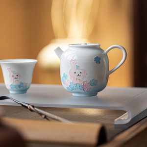 Hand Painted Ceramic Teapot With Bunny Design Porcelain Kung Fu <b>Tea</b> <b>Set</b> For Home Use Afternoon <b>Tea</b> - Product Image 2