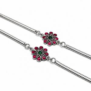 <b>Oxidized</b> Silver Floral Rakhi Anklet with Enamel Work - Product Image 4