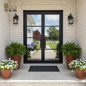 Puerta Exterior Francesa de Acero Negro WLS de 61x81 Pulgadas, Vidrio Templado de Doble Panel de 5/<span class=keywords><strong>8</strong></span>\", Aislamiento Térmico para Entrada de Apartamentos y Uso en Hoteles - Product Image 1