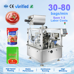 Máquina Automática Rotativa para Envasado de Salsas en Bolsas Preformadas, Máquina de Llenado y Sellado de Doypack para Salsa de Tomate, Salsa Picante y Pasta - Product Image 1