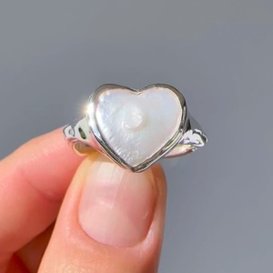 <b>925</b> Sterling <b>Silver</b> Women's Heart Gemstone <b>Ring</b> with Natural Stone and South Sea Mabe Pearl Stackable Design - Product Image 2