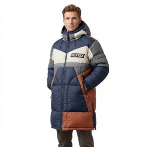Veste longue matelassée pour homme, veste matelassée multicolores, veste à capuche coupe-vent en polyester, veste décontractée d'hiver avec fermeture éclair sur le devant, veste avec logo - Product Image 1
