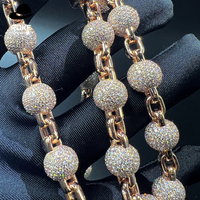 Collier chaîne cubaine en or rose 9K-18K de luxe |   Diamant rond étincelant cultivé en laboratoire |   Bijoux Hip Hop sur mesure