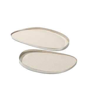 صينية معدنية فاخرة من الجلد والفولاذ المقاوم للصدأ بتصميم عصري وملمس منسوج حسب الطلب للديكور في الفنادق - Product Image 3