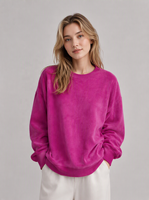 Tissu tricoté en maille ras du chene 75% coton 25% polyester 260GSM, uni texturé, pour sweats à capuche, sweat-shirts, vêtements de sport, magenta, doux et respirant