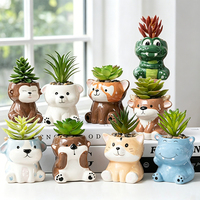 Pot Tanaman Keramik Bentuk Hewan Lucu Buatan Tangan Grosir, Vas Keramik Mini 3D Panda Jerapah untuk Pot Sukulen Kecil