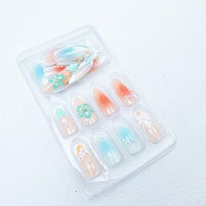 24 Uds personalizable corto francés azul blanco 3D Shell gota diseño prensa uñas personalizables falsas uñas artificiales - Product Image 3