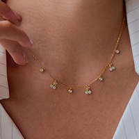 Modeketens Groothandel Elegante 18K Gouden RVS Witte Diamant Kersen Hangertje Ketting Klassieke Stijl