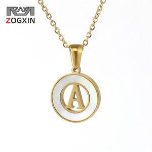 Zogxin Letter A Pendant Necklace Gold Plated Stainless Steel Round Chain Women's Fashion Jewelry Everyday Wear - Product Image 1