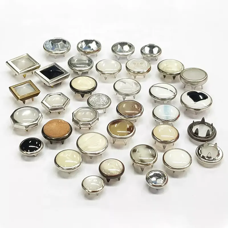 Perles carrées hexagonales noires et blanches en métal à cinq griffes, boutons de fermeture à pression pour vêtements, vente en gros