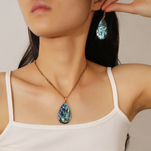 Conjunto de joyería de concha de abulón Natural con gotitas de agua al por mayor, colgante para collar, pendientes, ajuste de garra para mujer, vocación - Product Image 5