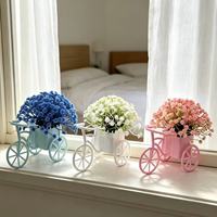Pot Bunga Plastik Kreatif Bentuk Sepeda dengan Bunga Gypsophila Buatan Sederhana untuk Dekorasi Kamar Tidur dan Meja Kerja yang Realistis