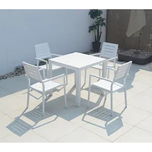 Modern Design Outdoor Patio Garden Furniture Outside White Aluminum Dining Table Set For Restaurant