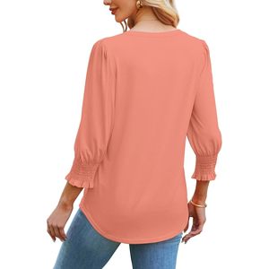Women's 3/4 Sleeve V Neck T-<b>Shirt</b> Puff Sleeve Ruffles Knitted Polyester Top Casual Wear Needle Detection No Printing - Product Image 5
