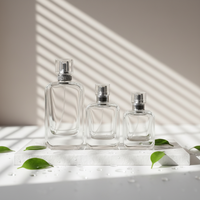 Flacons de parfum en verre anti-enfants avec pompe pulvérisatrice, MOQ 500 pièces, 30ml 50ml 100ml, tailles personnalisables, boîte plate
