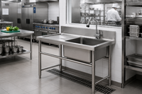 Évier de cuisine professionnel en acier inoxydable avec égouttoir