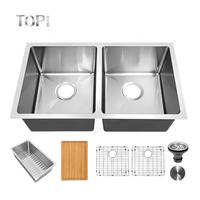 Évier de cuisine double à encastrer en acier inoxydable 304 de haute qualité, fait main, design moderne, surface brossée, style ferme, Tophome