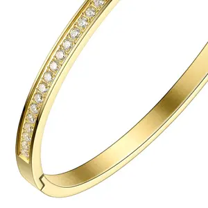 Kualitas Tinggi 18K Emas Disepuh Baja Nirkarat Perhiasan Zirconia Gelang Manset Gelang BM182008