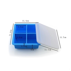 BHD flessibile in Silicone 4 Grid quadrato cubetto di ghiaccio stampo con coperchio rimovibile facile rilascio fare grandi cubetti di ghiaccio per whisky - Product Image 5