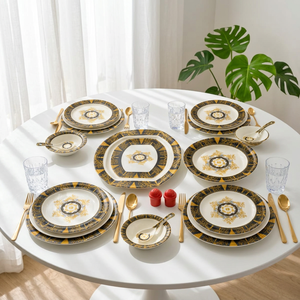 Juego de Vajilla de Cerámica Glam con Diseño de Incrustaciones Doradas, Platos Redondos, Plato Base, Apto para Lavavajillas, Platos para Fiestas - Product Image 2