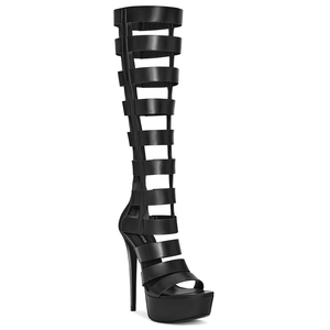 Bottes gladiateur à talons aiguilles et plateforme pour femme, hauteur genou, style cage, sandales romaines à multiples sangles, vente en gros, OEM, personnalisées - Product Image 2