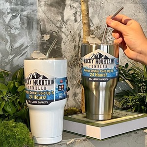 Rocky Mountain Tumbler 30oz Stainless Steel Vacuum Insulated Cup With Straw For Outdoor Camping Car Use - Product Image 1
