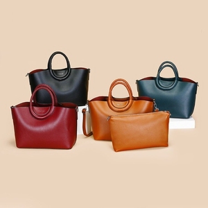 2025 Woven Round Handle <strong>Soft</strong> PU <strong>Leather</strong> Large Capacity Two-piece Set for Women's <strong>Bag</strong> - Product Image 2